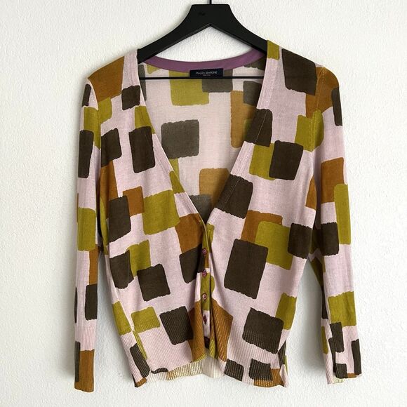 Piazza Sempione Sweaters - Piazza Sempione Block Print Cashmere Silk Cardigan Size 44 IT
